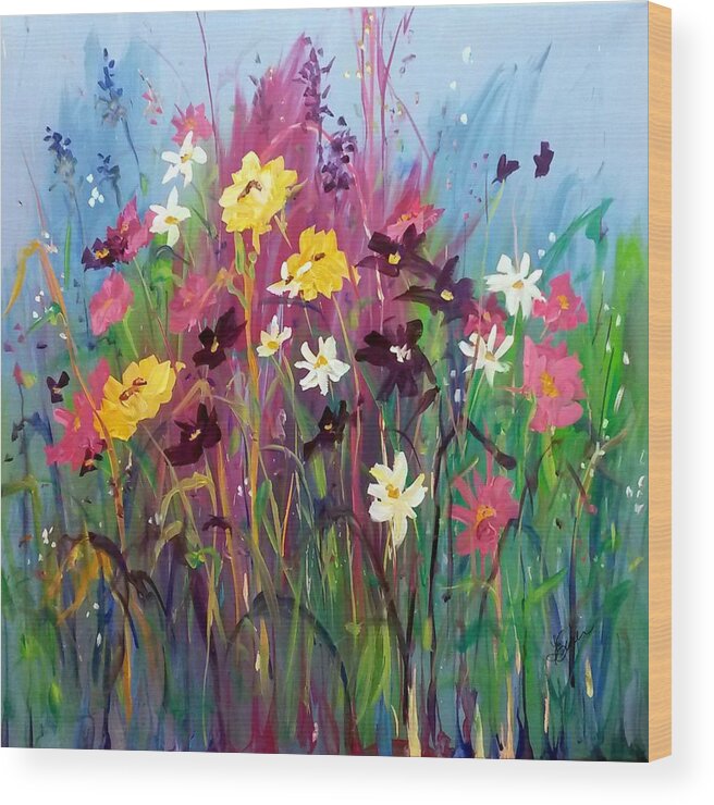 Flower Wood Print featuring the painting Garden Party by Terri Einer