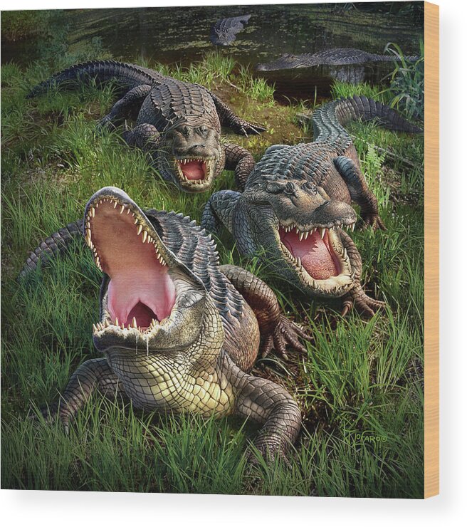 Alligator Wood Print featuring the digital art Gator Aid by Jerry LoFaro