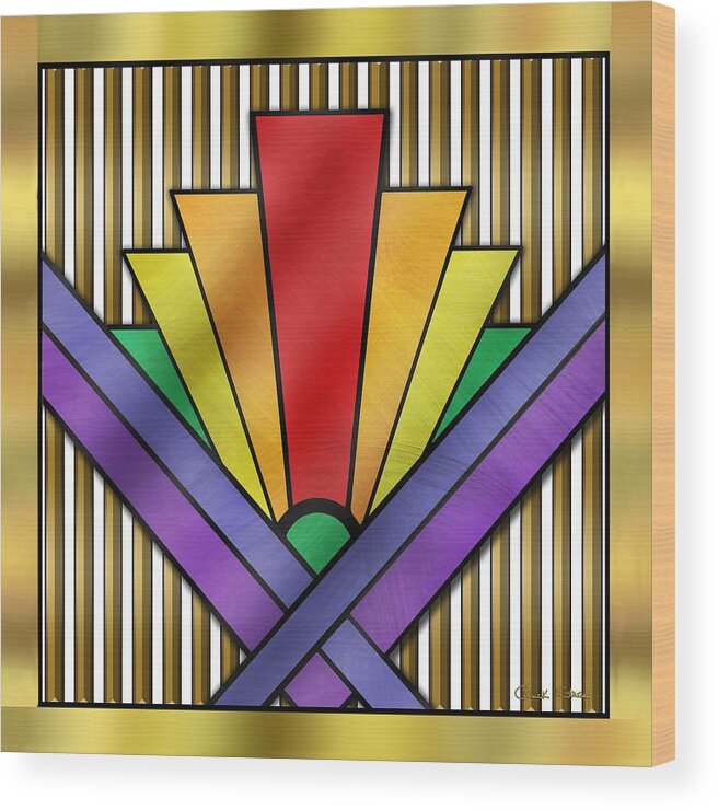 Staley Wood Print featuring the digital art Rainbow Art Deco by Chuck Staley