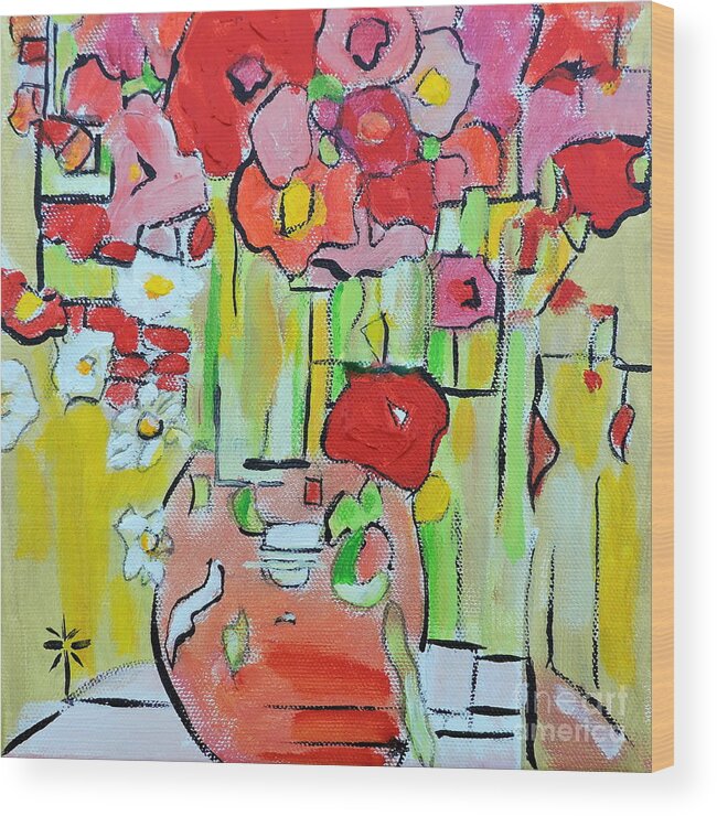 Flowers Wood Print featuring the painting Geometric Poppies by Jodie Marie Anne Richardson Traugott     aka jm-ART