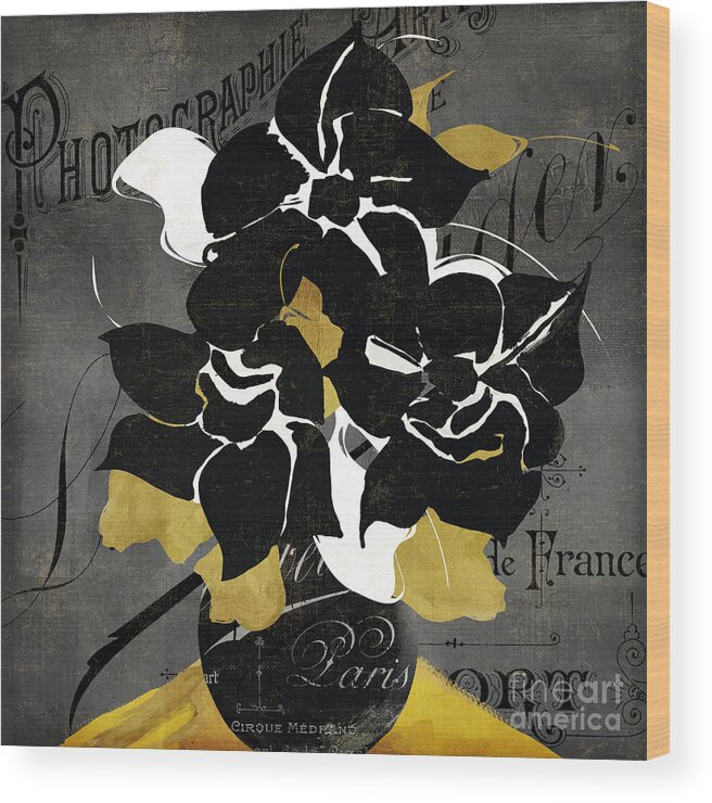 Black Flowers Wood Print featuring the painting Georgette I by Mindy Sommers