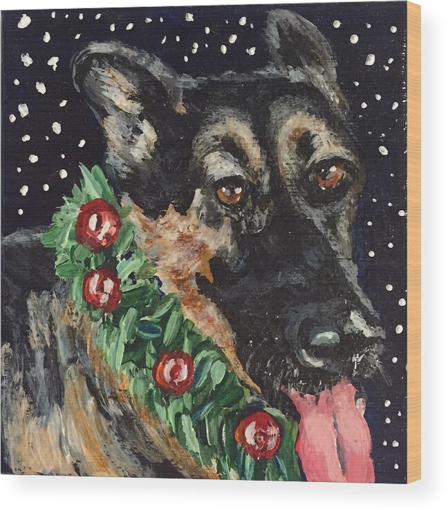 German Shepherd Dog Wood Print featuring the painting German Shepherd Christmas by Melissa Torres
