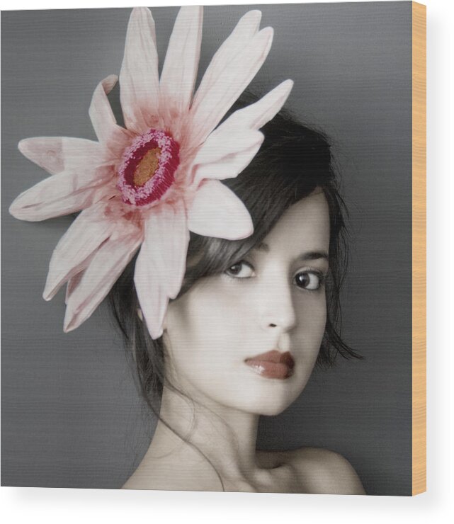 Girl Wood Print featuring the photograph Girl With Flower by Emma Cleary