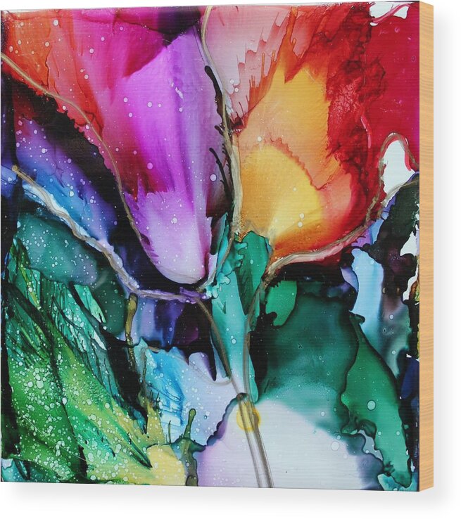Tulips Wood Print featuring the painting Glow by Ruth Kamenev