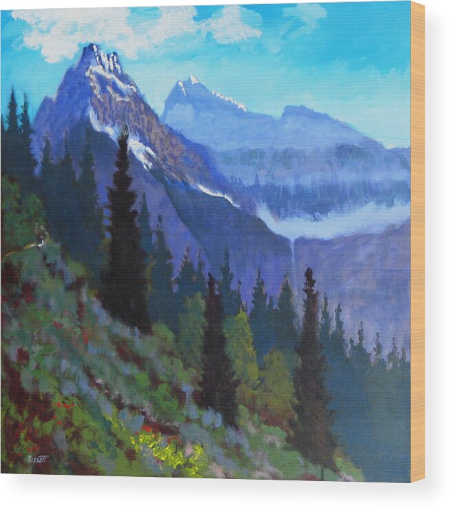 Glacier Wood Print featuring the painting Going to the Sun Road by Robert Bissett