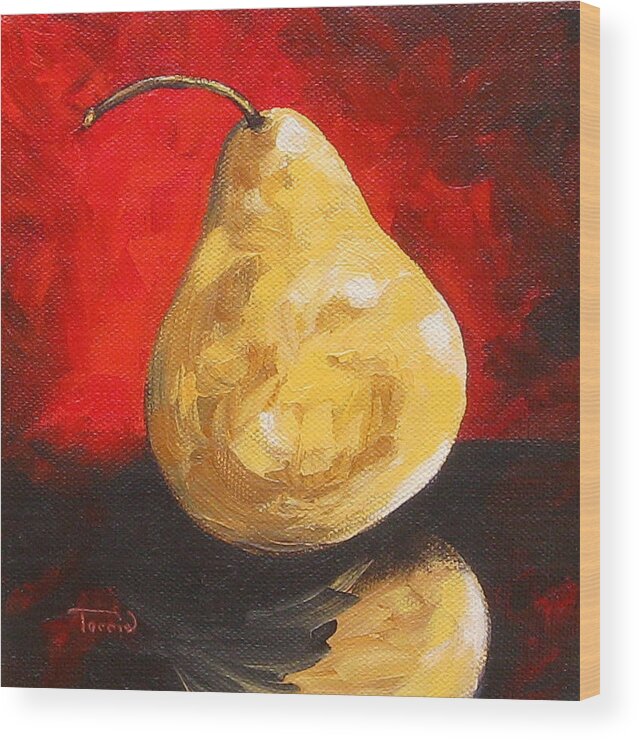 Pear Wood Print featuring the painting Gold Pear on Red by Torrie Smiley