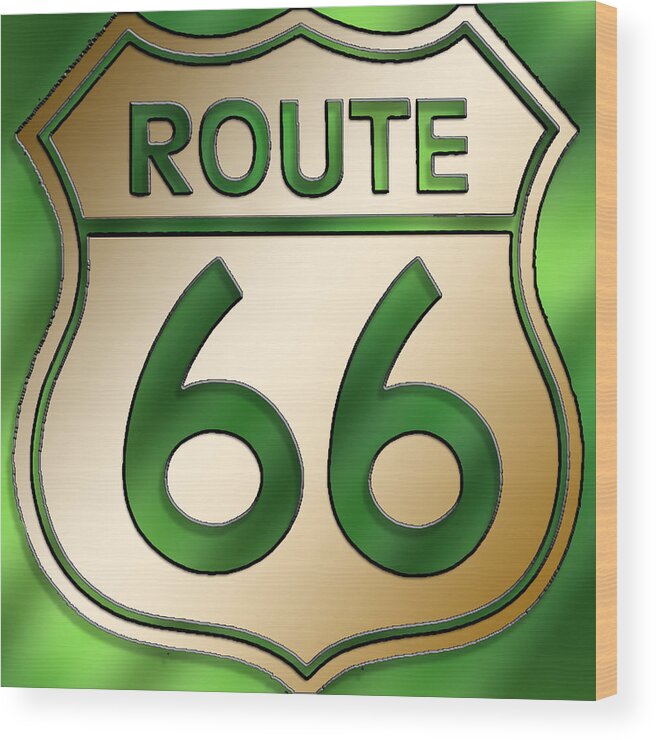 Gold Wood Print featuring the digital art Gold Route 66 Sign by Chuck Staley