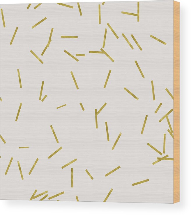 Cream Wood Print featuring the digital art Gold stick confetti print on light creme by Tina Lavoie