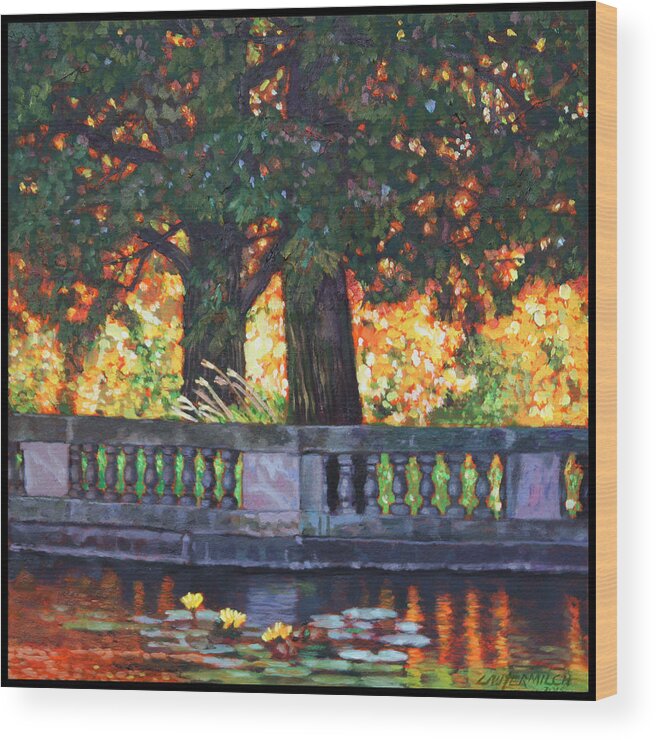 Trees Wood Print featuring the painting Golden Fall Light by John Lautermilch
