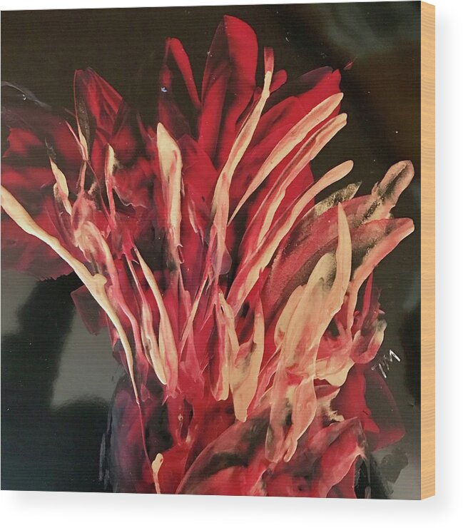 Red Wood Print featuring the painting Golden Flowers by Tommy McDonell