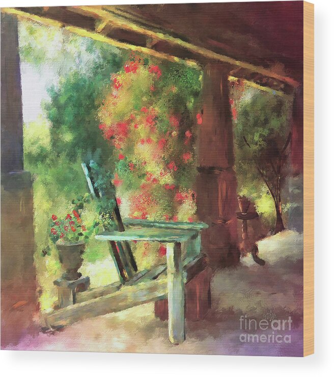 Porch Wood Print featuring the digital art Gramma's Front Porch by Lois Bryan