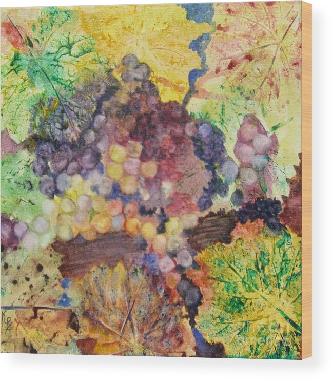 Grapes Wood Print featuring the painting Grapes and Leaves II by Karen Fleschler