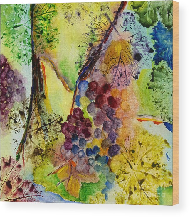 Watercolor Wood Print featuring the painting Grapes and Leaves III by Karen Fleschler