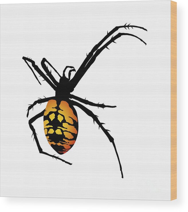 Graphic Animal Wood Print featuring the digital art Graphic Spider Black and Yellow Orange by MM Anderson