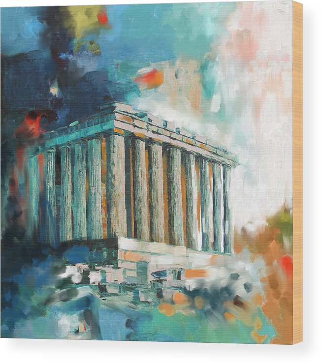 Temple Acropolis Wood Print featuring the painting Greece Temple Acropolis 169 2 by Mawra Tahreem
