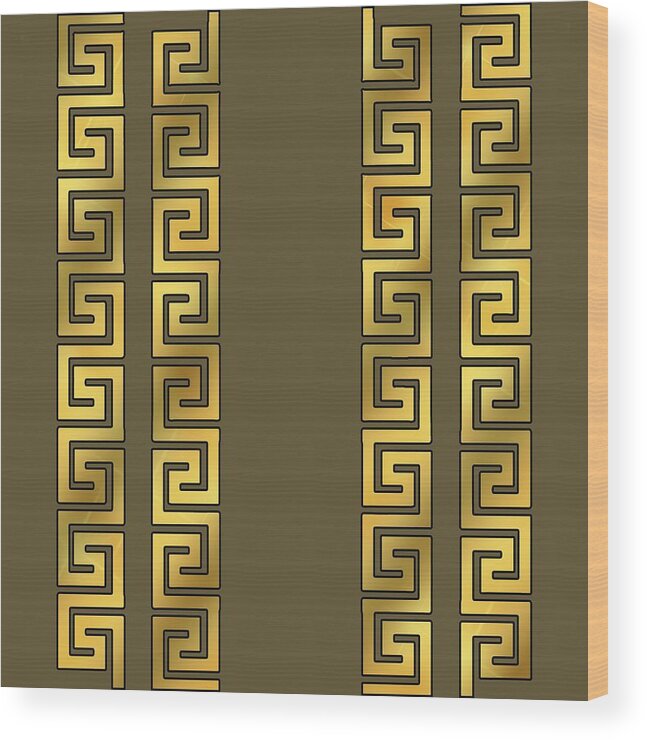 Greek Key Wood Print featuring the digital art Greek Key Gold Pattern by Chuck Staley