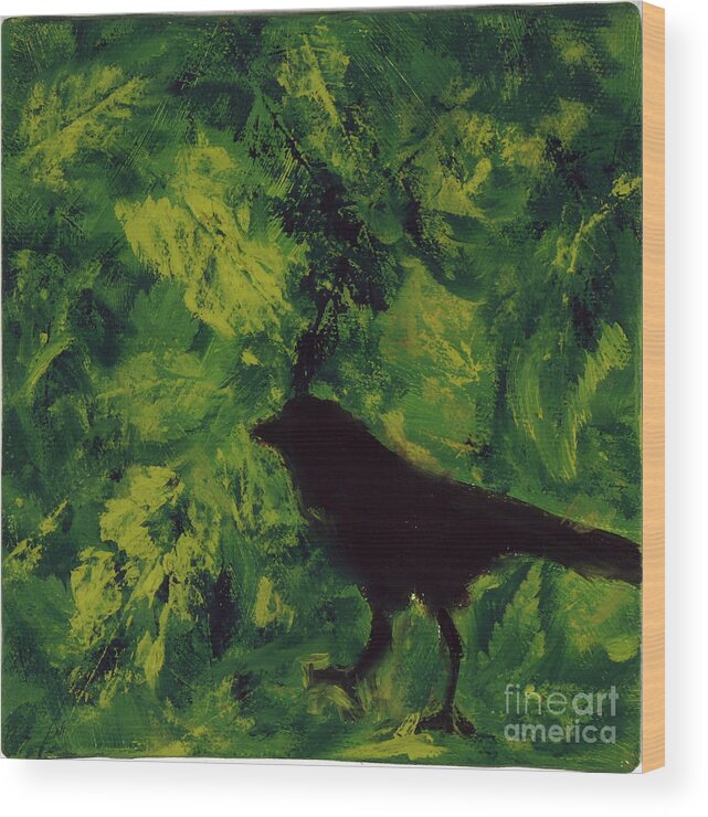 Bird Wood Print featuring the painting Green Bird by Robin Mast