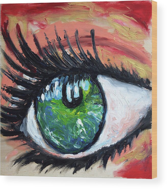 Eye Wood Print featuring the painting Green eye by Chiara Magni