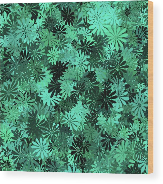 Flower Wood Print featuring the digital art Green Floral Pattern by Aimee L Maher ALM GALLERY