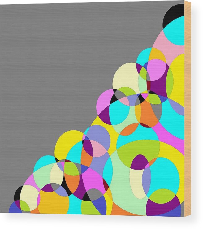 Grey Wood Print featuring the digital art Grey Multicolored Circles Abstract by Marianna Mills