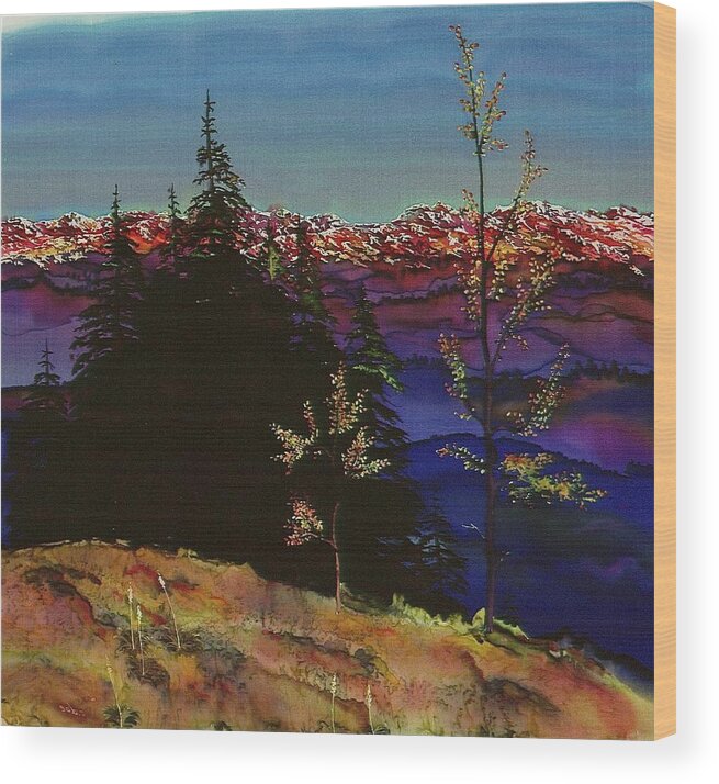Mountain Wood Print featuring the tapestry - textile Grouse Mountain by Carolyn Doe