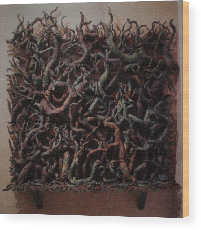 Vines Wood Print featuring the sculpture Growing Tedium by Steve Spagnola