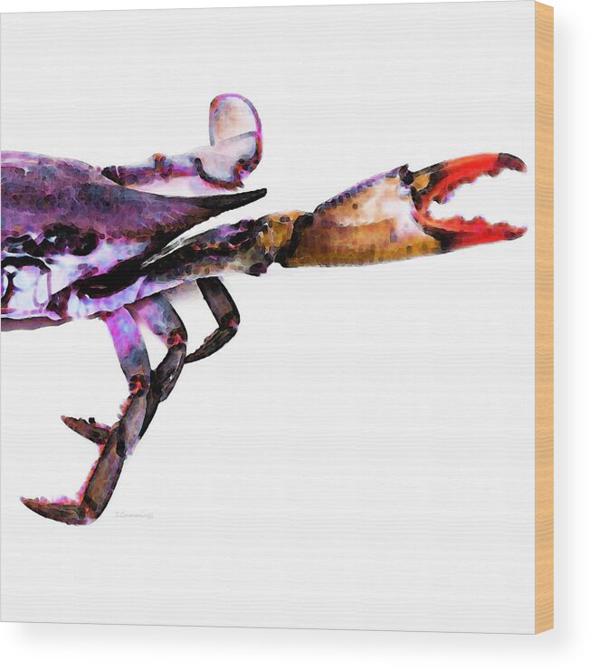 Crab Wood Print featuring the painting Half Crab - The Right Side by Sharon Cummings