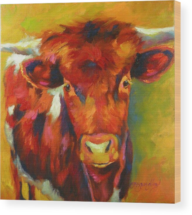 Cow Wood Print featuring the painting Half Pint by Chris Brandley