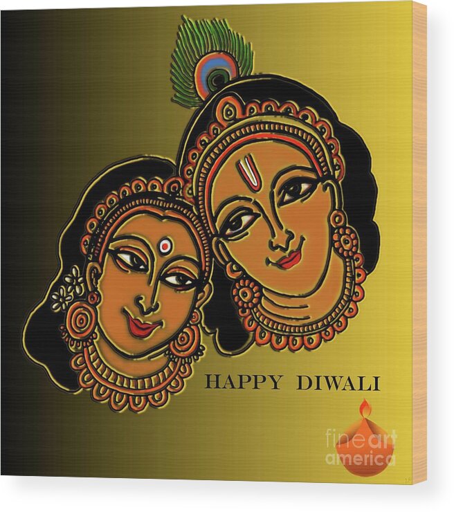 Diwali Greeting Card Wood Print featuring the digital art Happy Diwali by Latha Gokuldas Panicker