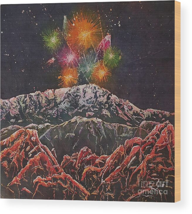Fireworks Wood Print featuring the mixed media Happy New Year From America's Mountain by Carol Losinski Naylor