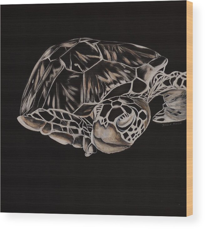 Turtle Wood Print featuring the painting Hawksbill Turtle by Stella Marin