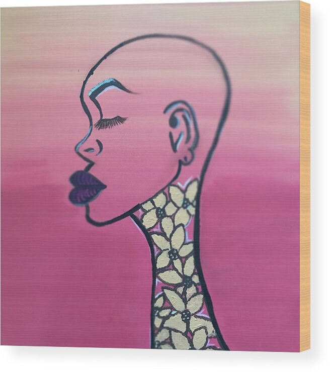 Black Women Wood Print featuring the painting Head strong by NiKita Hill
