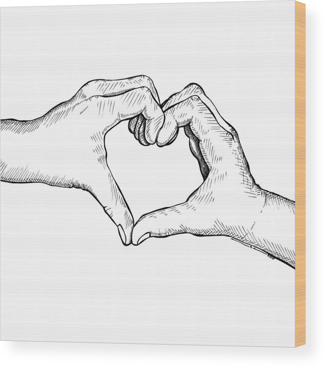 Drawing Wood Print featuring the drawing Heart Hands by Karl Addison