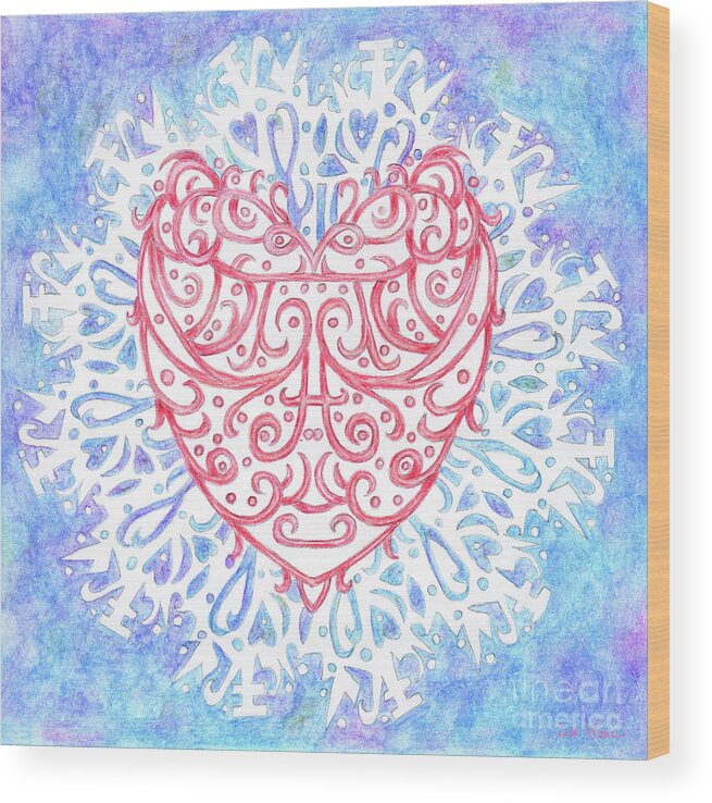 Lise Winne Wood Print featuring the painting Heart in a Snowflake II by Lise Winne