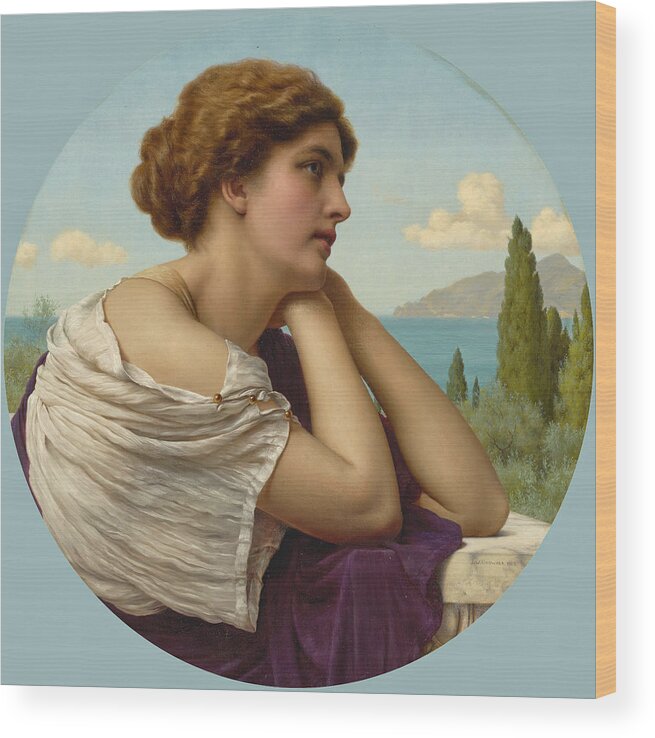 John William Godward Wood Print featuring the painting Heart on her Lips and Soul within her Eyes by John William Godward