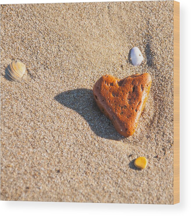 Ralf Wood Print featuring the photograph Heart On The Beach by Ralf Kaiser