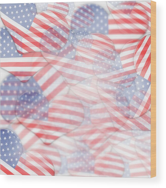 Independence Day Wood Print featuring the digital art Heart shape USA flags by Les Cunliffe