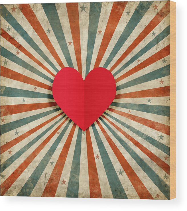 Antique Wood Print featuring the photograph Heart With Ray Background by Setsiri Silapasuwanchai