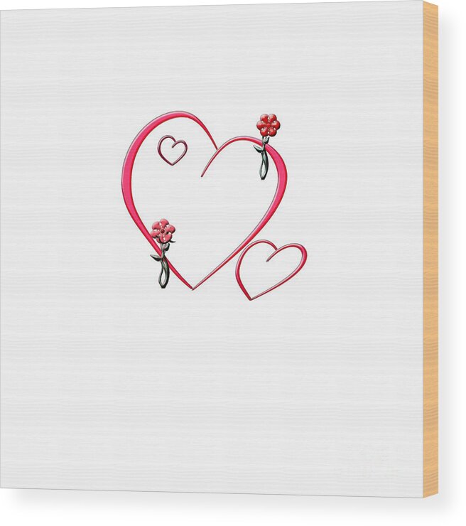 Heart Wood Print featuring the digital art Hearts and Flowers by Judy Hall-Folde