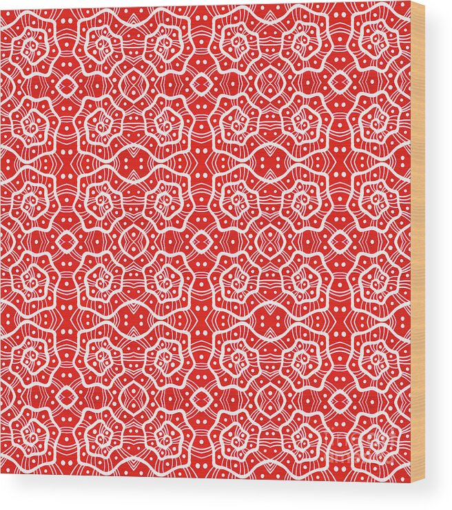 Red Wood Print featuring the mixed media Helices in Red and White by Julia Khoroshikh