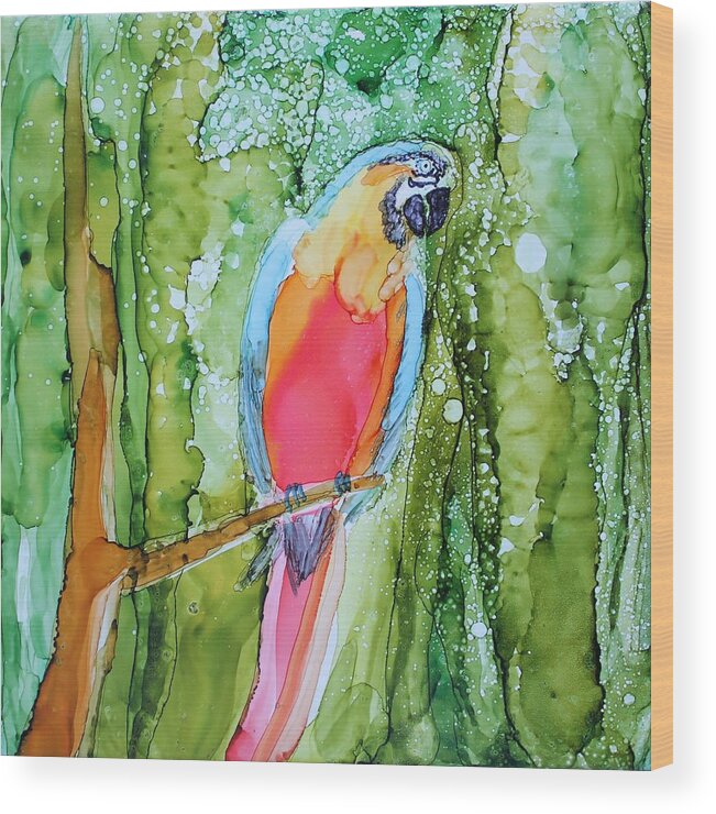 Parrot Wood Print featuring the painting Hello Hello by Ruth Kamenev