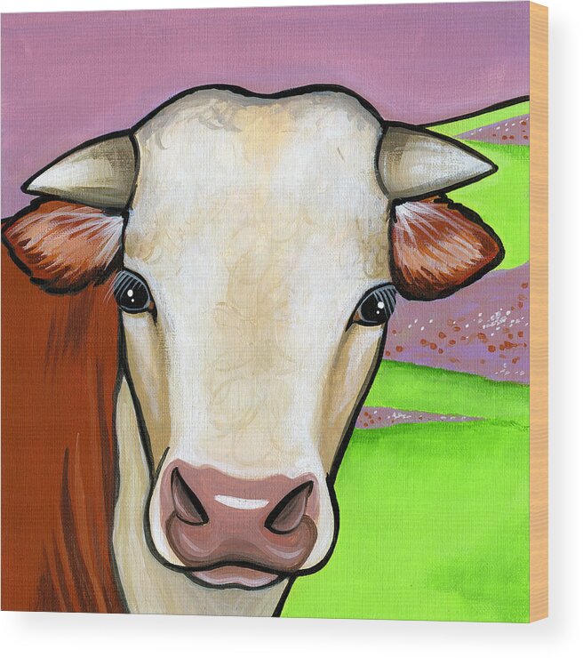 Cow Wood Print featuring the painting Hereford by Leanne Wilkes