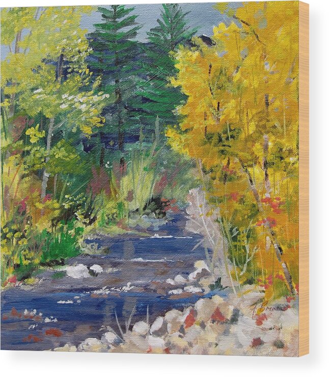 Aspen Trees Wood Print featuring the painting High Mountain Creek by Adele Bower