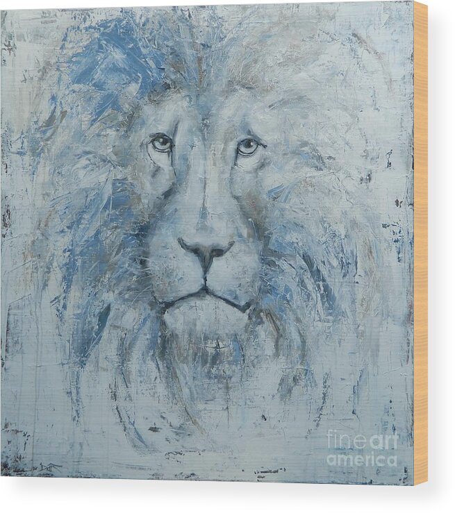 Lion Wood Print featuring the painting His Majesty by Dan Campbell