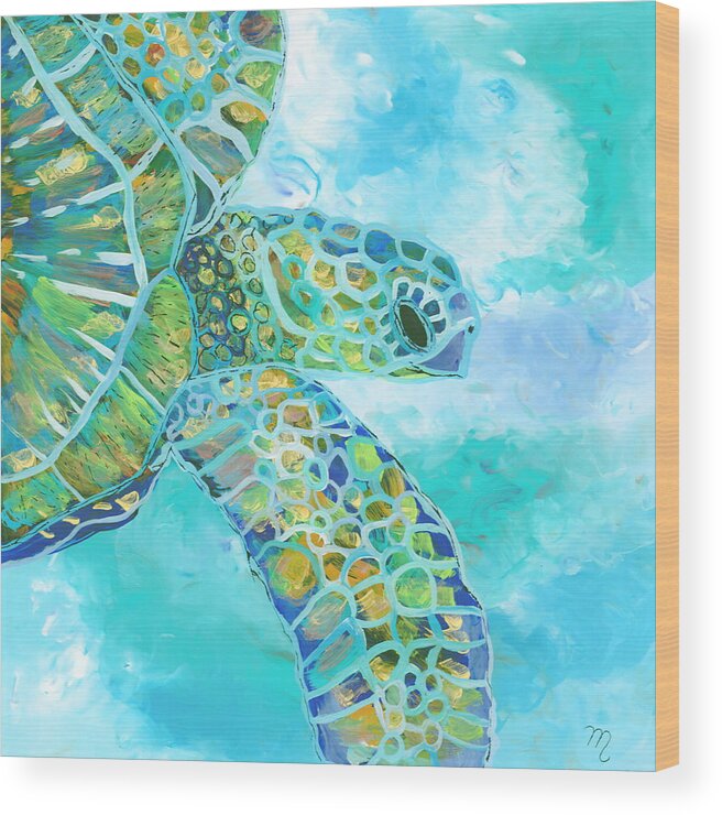 Honu Wood Print featuring the painting Honu 11 by Marionette Taboniar