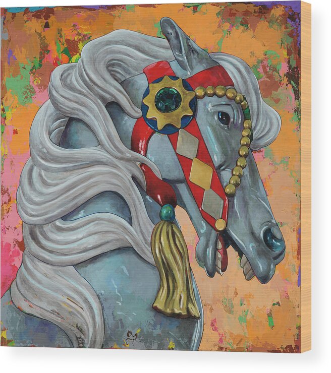 Carousel Wood Print featuring the painting Horses #6 by David Palmer