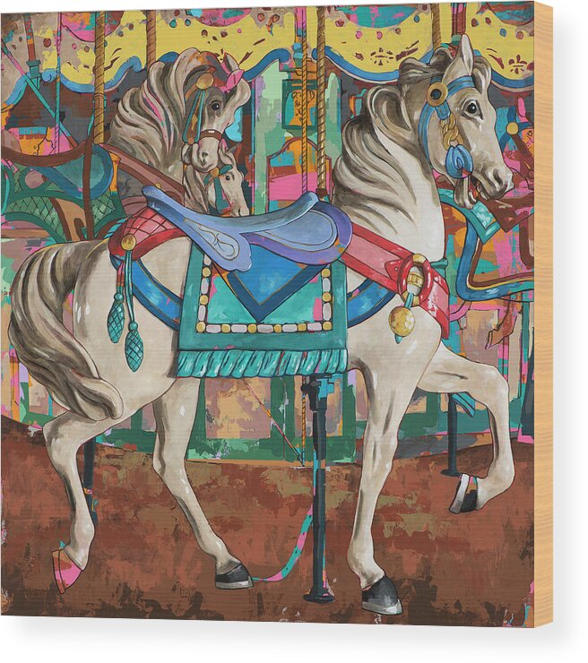 Carousel Wood Print featuring the painting Horses #9 by David Palmer