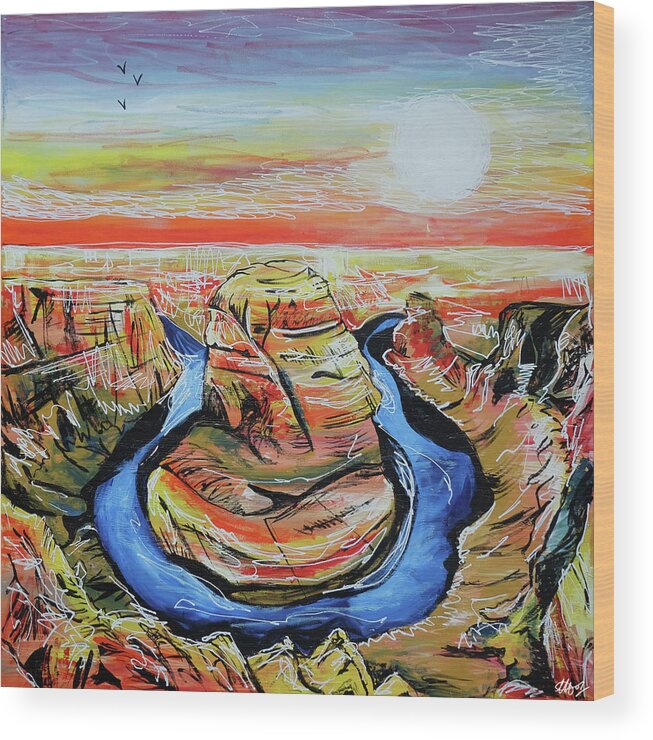 Horseshoe Bend Wood Print featuring the painting Horseshoe Bend by Laura Hol Art
