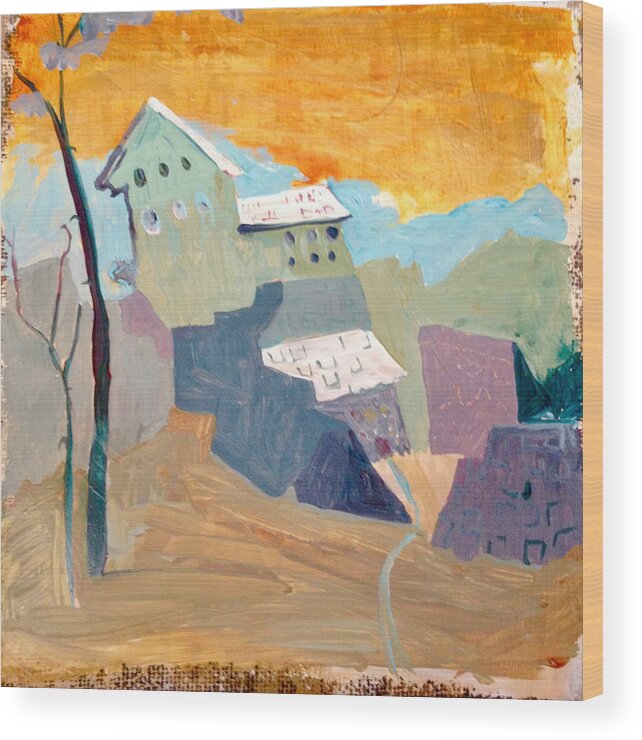 House Wood Print featuring the painting House on a Hill by Carole Johnson