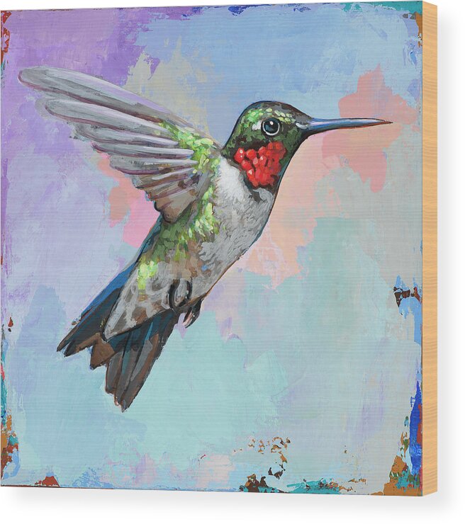 Hummingbird Wood Print featuring the painting Hummingbird #4 by David Palmer